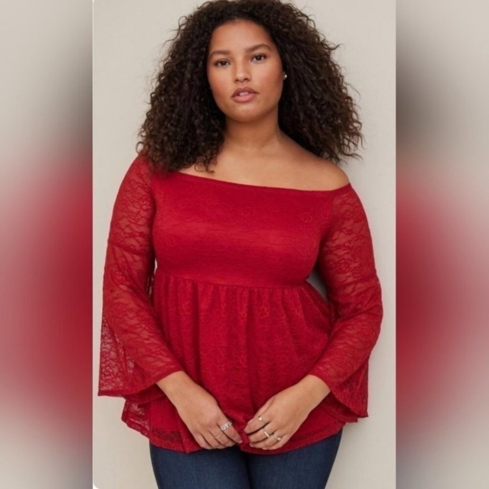 Torrid red lace off shoulder babydoll top